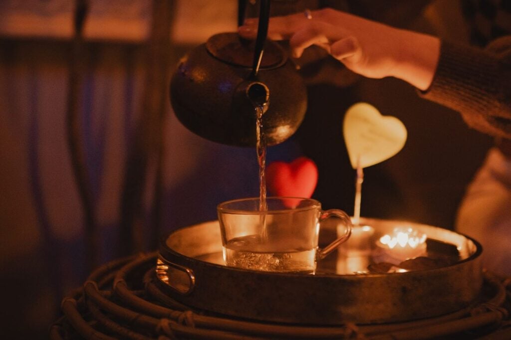 Tea served by candlelight at Mirra Porto Spa